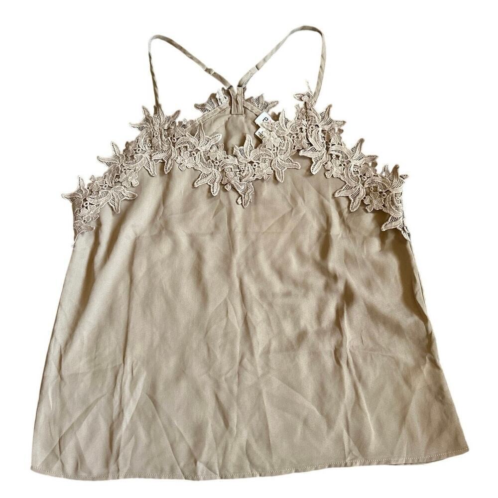 NWT Women’s Bibi Boutique Brown Embellished Lace Cami Tank Top Size Large